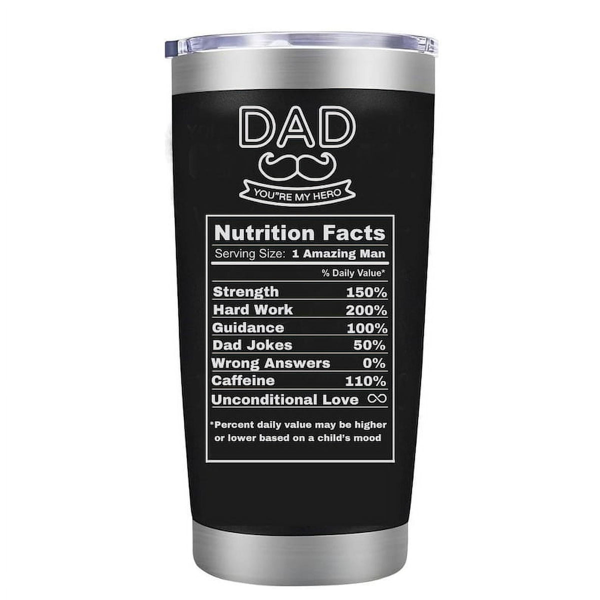 Lunabuddy™ Dad Nutrition Facts 20oz Tumblers Cup Fathers Day - Birthday Gifts For Daddy Stepdad Dad Husband From Daughter Son Travel Coffee Tea Mug