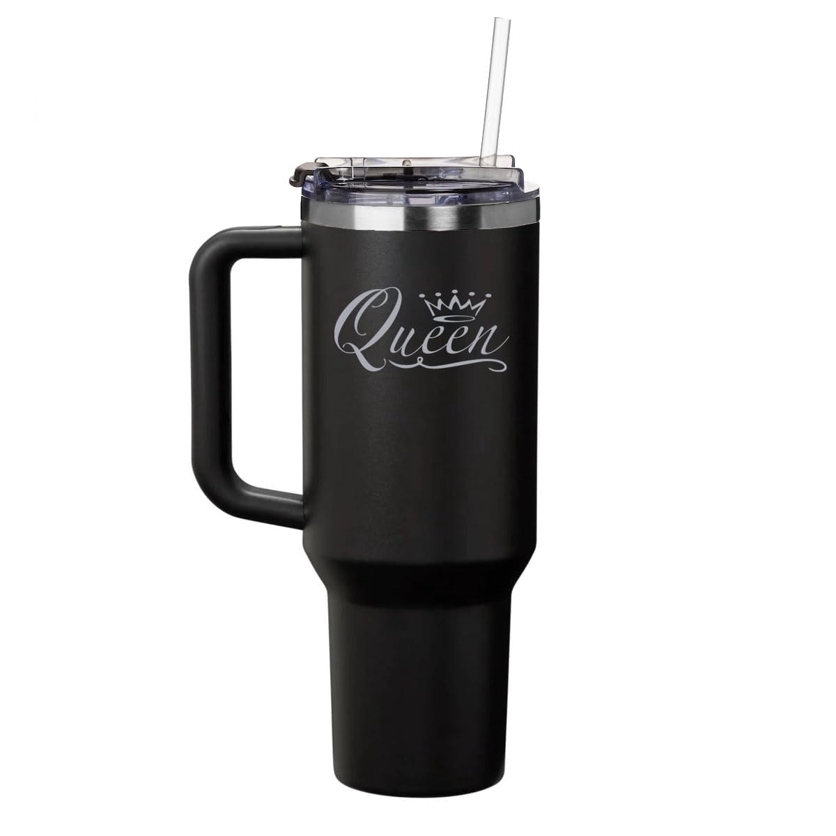 Lunabuddy™ Daylor 40 oz Tumbler with Handle and Straw Lid Stainless Steel Insulated Travel Mug Cup Queen Fancy (Black)