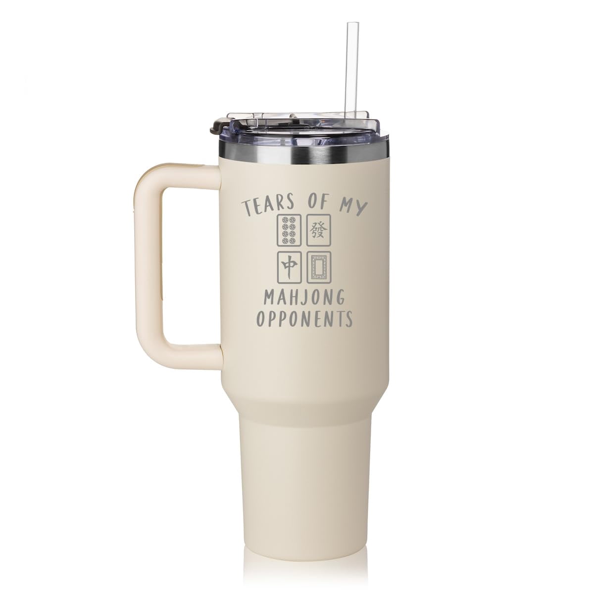 Lunabuddy™ Daylor 40 oz Tumbler with Handle and Straw Lid Stainless Steel Insulated Travel Mug Cup Tears Of My Mahjong Opponents Funny (Cream)