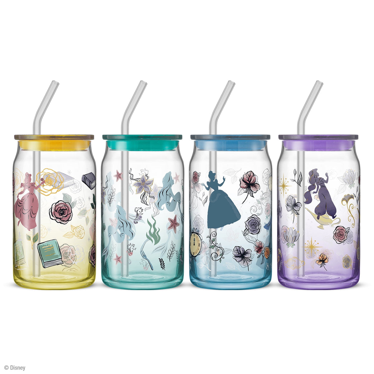 Lunabuddy™ Disney Princess Icon Tumbler Glasses with Lids, 16-ounce, Set of 4
