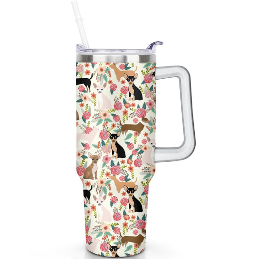 Lunabuddy™ Dog Lover’s Travel Mug – 40oz Double Wall Stainless Steel Tumbler with Handle, Spill Proof Lid and Coffee Straw