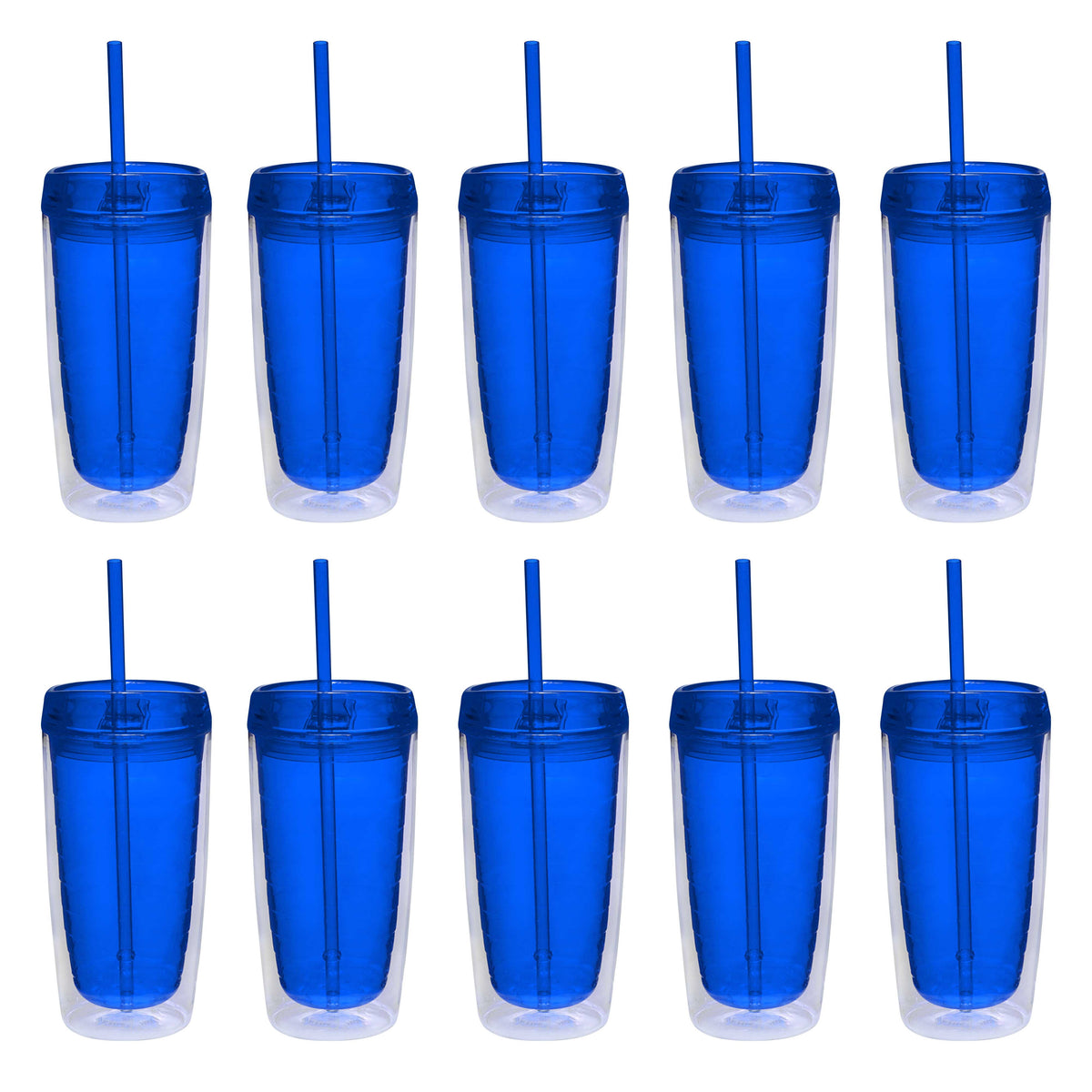 Lunabuddy™ Double Wall Acrylic Tumblers 16 oz. Set of 10, Bulk Pack - BPA Free, Perfect for Iced Coffee, Soda, Other Hot & Cold Beverages - Blue