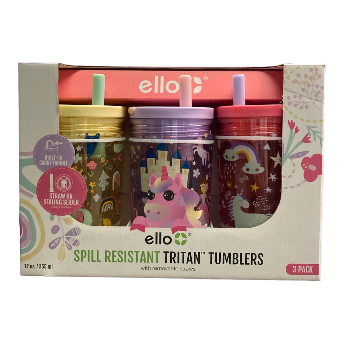 Lunabuddy™ 12 Oz Animal Princess & Unicorn Spill Proof PlasticTumbler Glasses (set of 3)