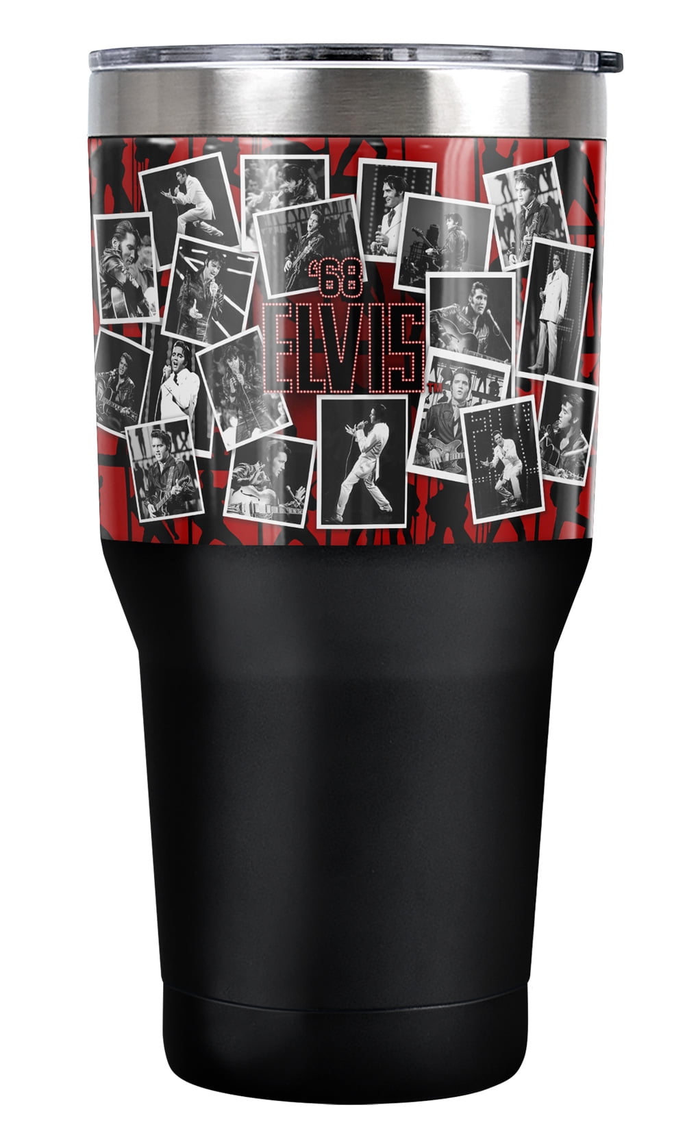 Lunabuddy™ Elvis Official 68 Photos 30 oz Travel Tumbler, Stainless Steel, Vacuum Insulated with Leak Resistant Slide-Lock Lid