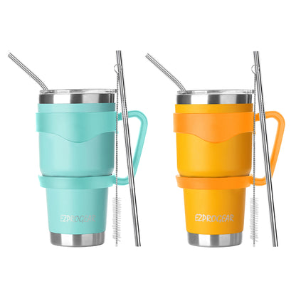 Lunabuddy™ Ezprogear 30 oz 2 Pack Stainless Steel Tumbler Double Wall Travel Cup Vacuum Insulated Coffee Mug with Handle & Straws (Mango & Mint)