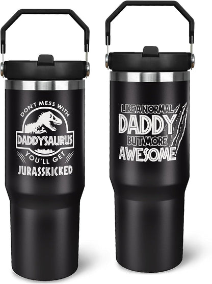 Lunabuddy™ Father''s Day Gifts for Dad 30oz Tumbler with Handle and Straw Vacuum Insulated Water Bottle Stainless Steel, Leak Proof Travel Mug Proud Papa Cup for Men Birthday Christmas Gift from Daughter Son