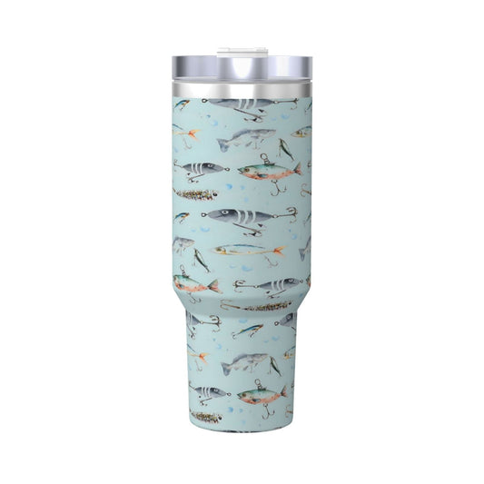 Lunabuddy™ Fishing Cup Insulated Tumbler Stainless Steel Vacuum Travel Mug 40 oz with Handle and Straw Lid