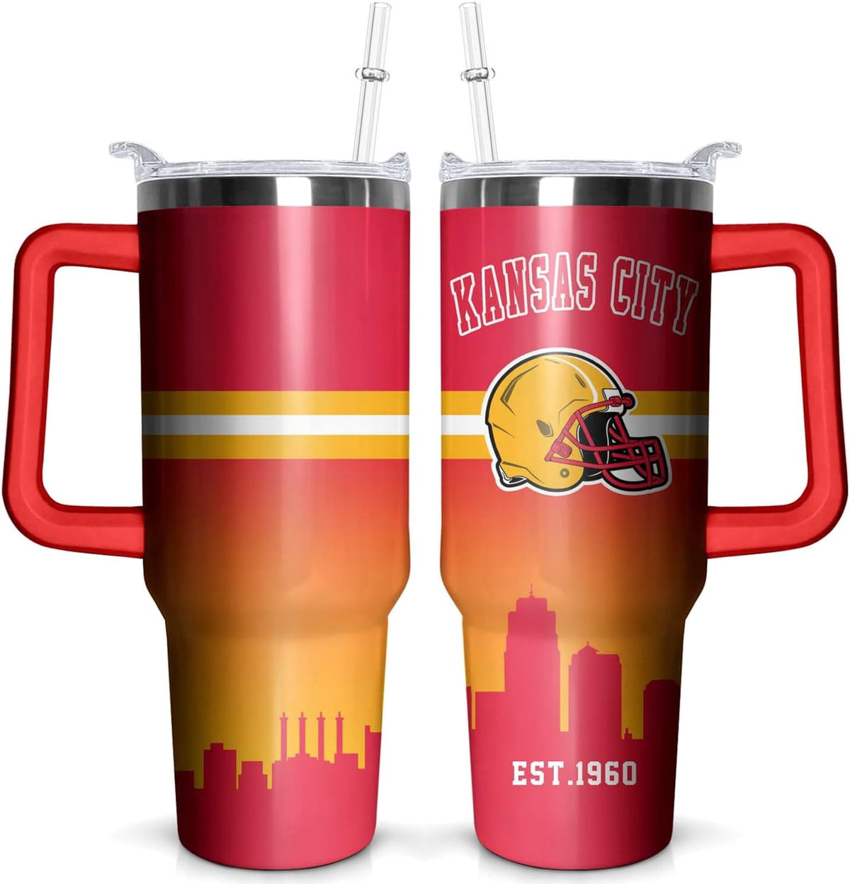 Lunabuddy™ Football 40 OZ Pittsburgh Tumbler with Handle and Straw for Football