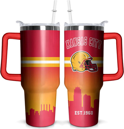 Lunabuddy™ Football 40 OZ Pittsburgh Tumbler with Handle and Straw for Football