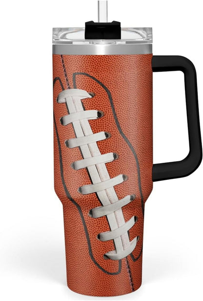 Lunabuddy™ Football Tumbler with Handle 40oz Insulated Stainless Steel Cup with Lid & Straw, Travel Cup, Gifts for Men, Boys, Players, Coaches, Sports Lovers, Christmas, Birthday