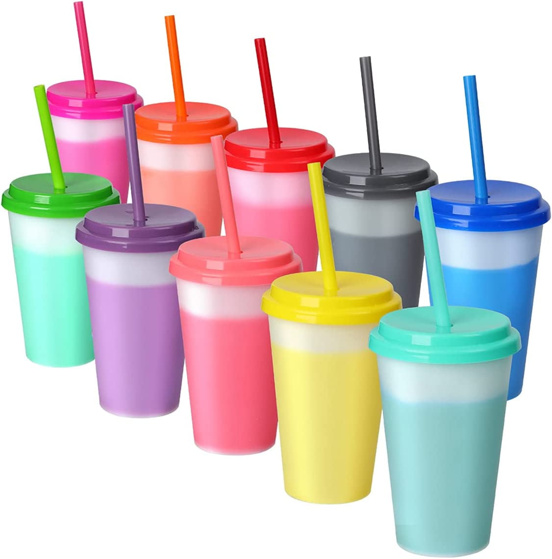Lunabuddy™ Torubia Color Changing Cups with Straws & Lids: 12oz Kids Cold Water Drinking Cups 10 Pcs Reusable Plastic Tumbler Bulk(Christmas Decorations)