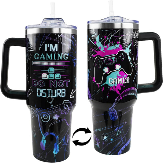 Lunabuddy™ Gamer Gifts, 40 Oz Gaming Tumbler with Handle and Straw Gamer Cup Coffee Mug Tumbler for Men, Cool Gaming Accessories Stuff, Unique Valentines Gifts for Gamers Men Boys Gaming Gifts for Men Teen Boys