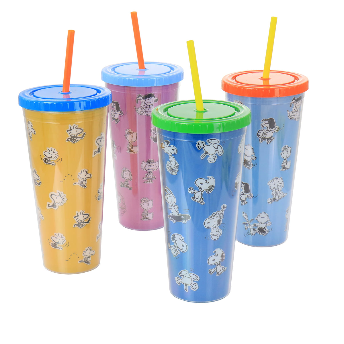 Lunabuddy™ Gibson Peanuts 70th Anniversary 4 Piece Plastic 23.6oz Tumbler set with Lid and Straw in Assorted Colors