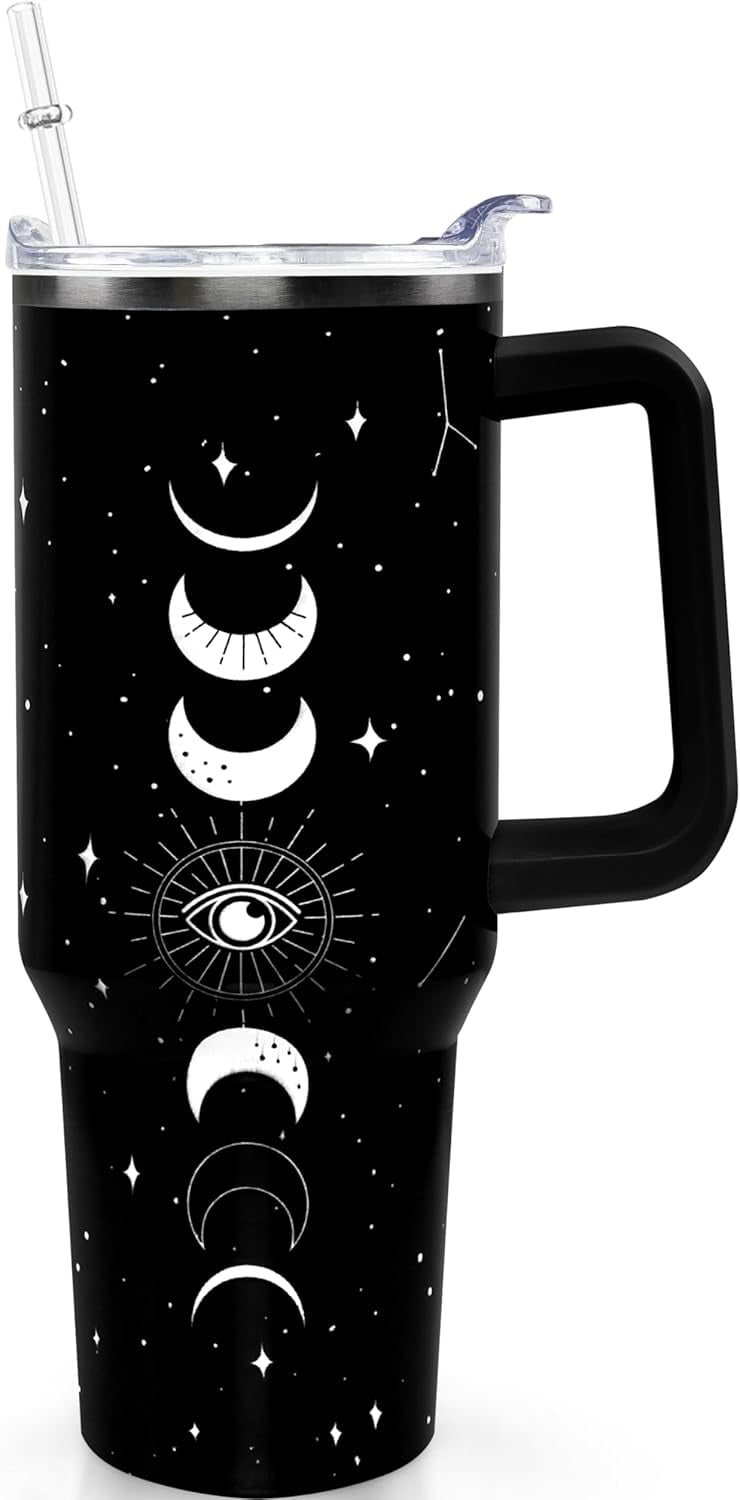Lunabuddy™ 40oz Goth Gothic Tumbler with Handle and Straw, Stainless Steel Vacuum