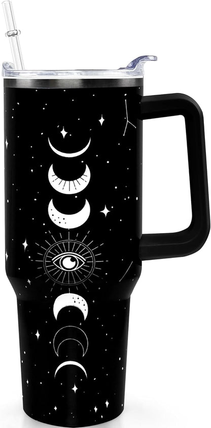 Lunabuddy™ 40oz Goth Gothic Tumbler with Handle and Straw, Stainless Steel Vacuum