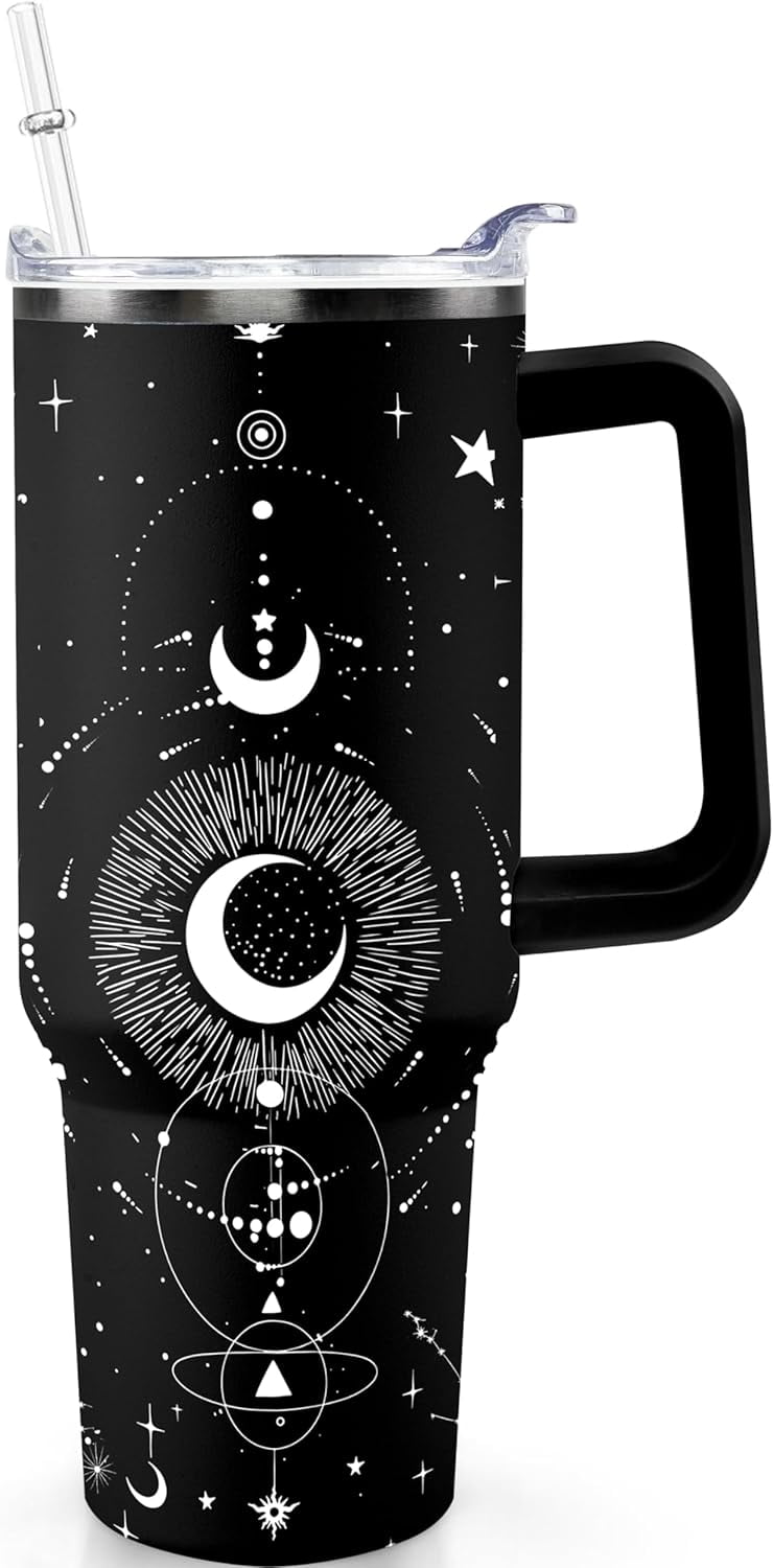 Lunabuddy™ 40oz Goth Gothic Tumbler with Handle and Straw, Stainless Steel Vacuum