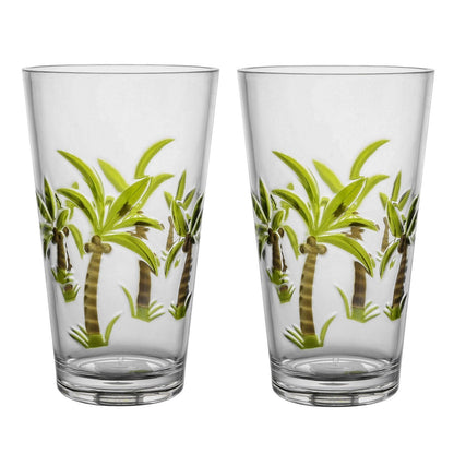Lunabuddy™ Gourmet Art 2-Piece Palm Tree 24 oz. Acrylic Highball Tumbler, for Indoor and Outdoor and Everyday Use