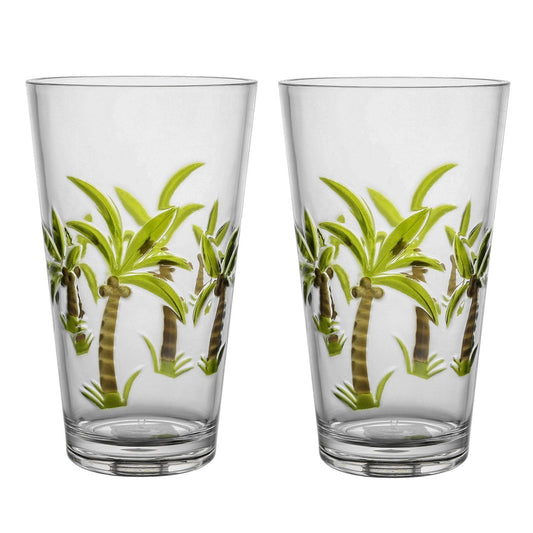 Lunabuddy™ Gourmet Art 2-Piece Palm Tree 24 oz. Acrylic Highball Tumbler, for Indoor and Outdoor and Everyday Use
