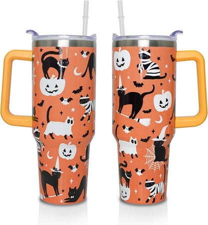 Lunabuddy™ 40 Oz Tumbler with Handle and Straw, Cute Stainless Steel Double