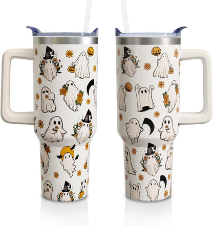 Lunabuddy™ 40 Oz Tumbler with Handle and Straw, Cute Stainless Steel Double