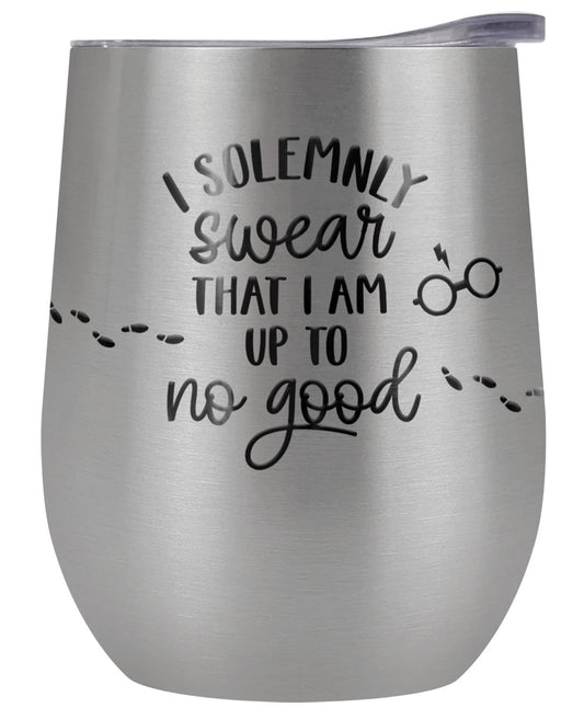 Lunabuddy™ Harry Potter Official Up To No Good 12 OZ Silver Stemless Tumbler, Stainless Steel Travel Cup|Lake Tumbler|Insulated with Leak Resistant Slide-Lock Lid