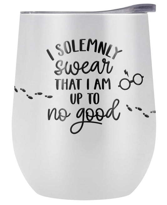 Lunabuddy™ Harry Potter Official Up To No Good 12 OZ White Stemless Tumbler, Stainless Steel Travel Cup|Lake Tumbler|Insulated with Leak Resistant Slide-Lock Lid