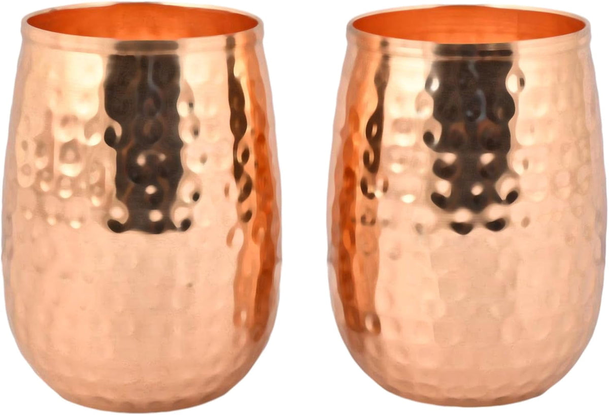 Lunabuddy™ HealthGoodsIn - Pure Copper Tumblers Set of 2 - Hammered Barrel Design, 250ml for Ayurveda