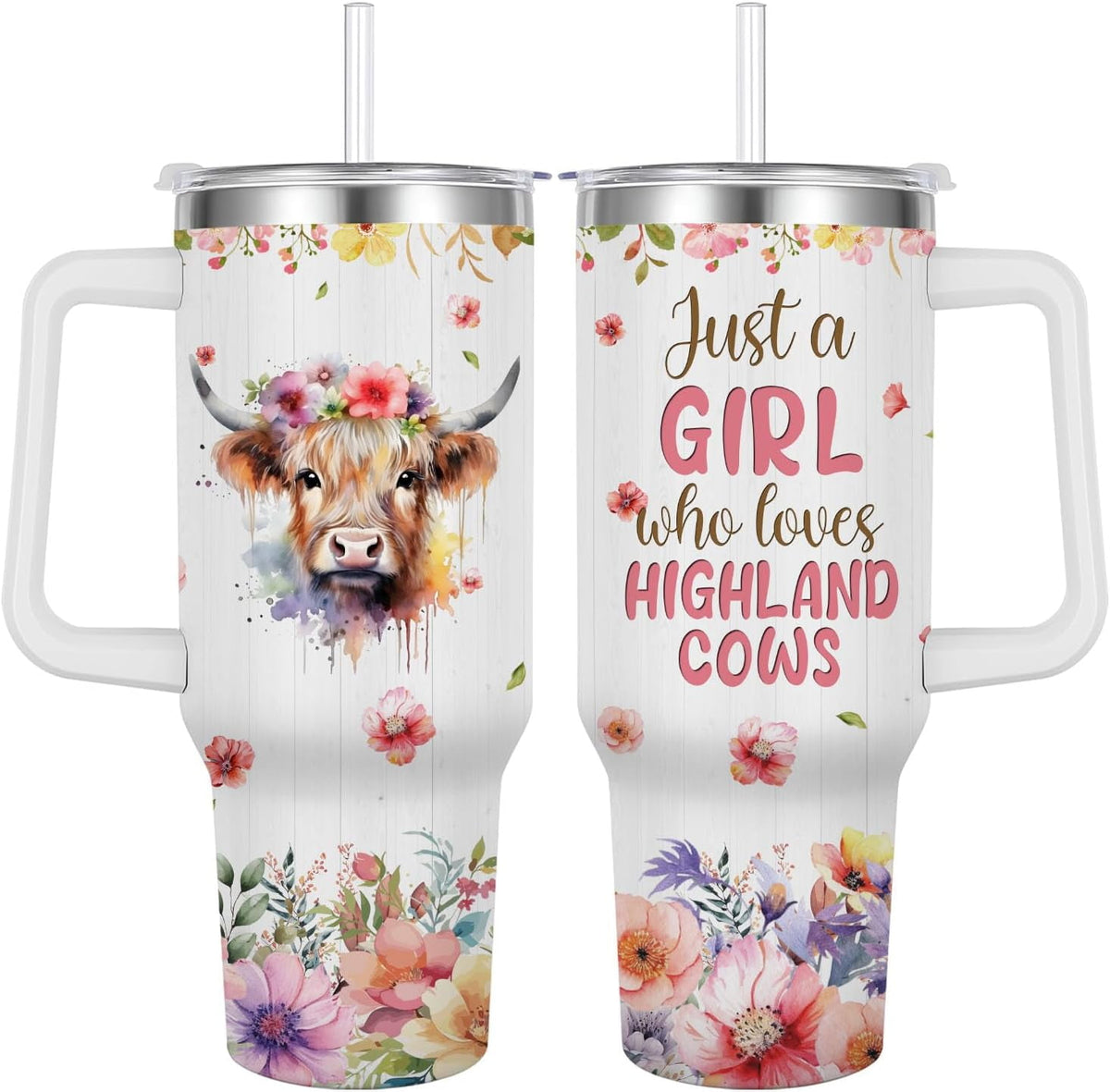 Lunabuddy™ Highland Cows Travel Mug for Girls,Vacuum Insulated Tumbler 40oz