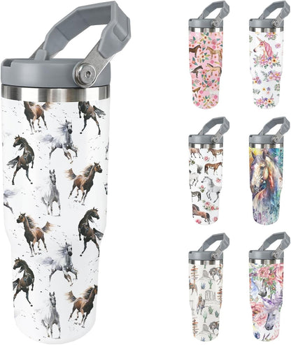 Lunabuddy™ Horse Tumbler with Lid and Straw Stainless Steel Tumblers 30 Oz