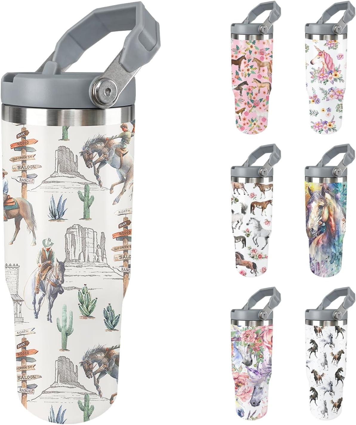 Lunabuddy™ Horse Tumbler with Lid and Straw Stainless Steel Tumblers 30 Oz