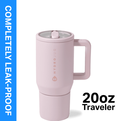 Lunabuddy™ Traveler 20 oz Water Bottle, Stainless Steel Insulated Tumbler with Flip Straw and Handle - Pink Sand