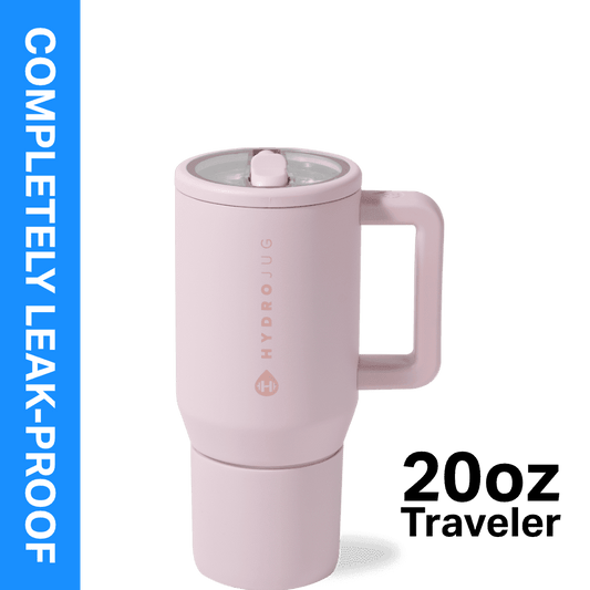 Lunabuddy™ Traveler 20 oz Water Bottle, Stainless Steel Insulated Tumbler with Flip Straw and Handle - Pink Sand