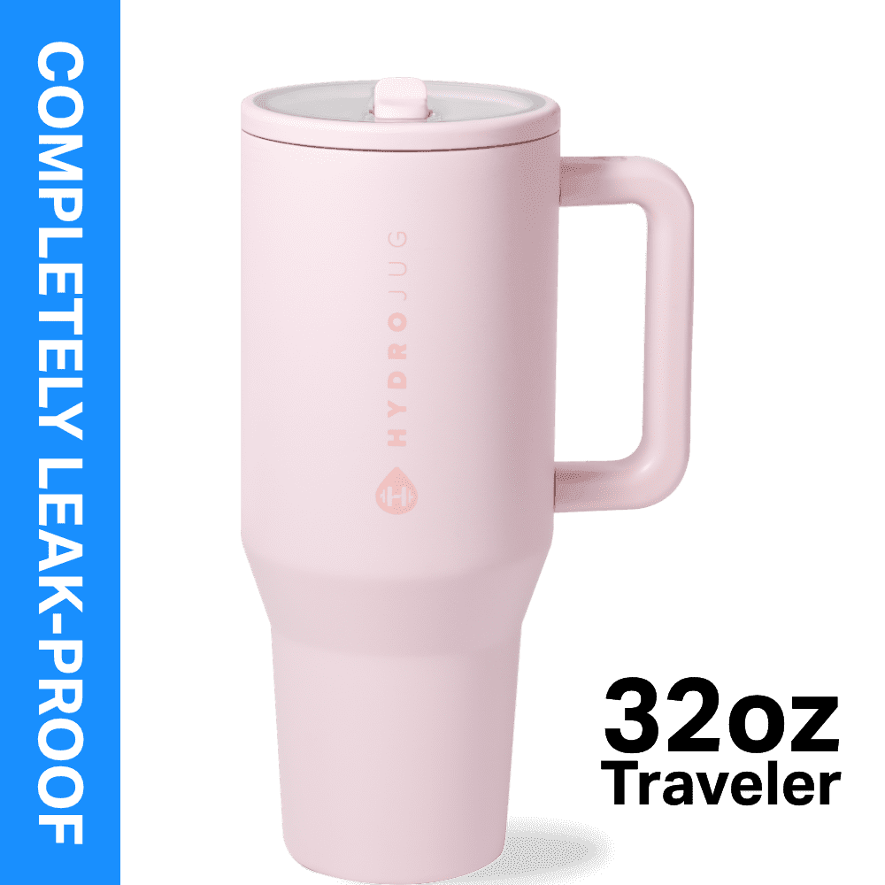 Lunabuddy™ Traveler 32 oz Water Bottle, Stainless Steel Insulated Tumbler with Flip Straw and Handle - Pink Sand