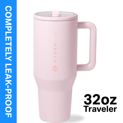 Lunabuddy™ Traveler 32 oz Water Bottle, Stainless Steel Insulated Tumbler with Flip Straw and Handle - Pink Sand