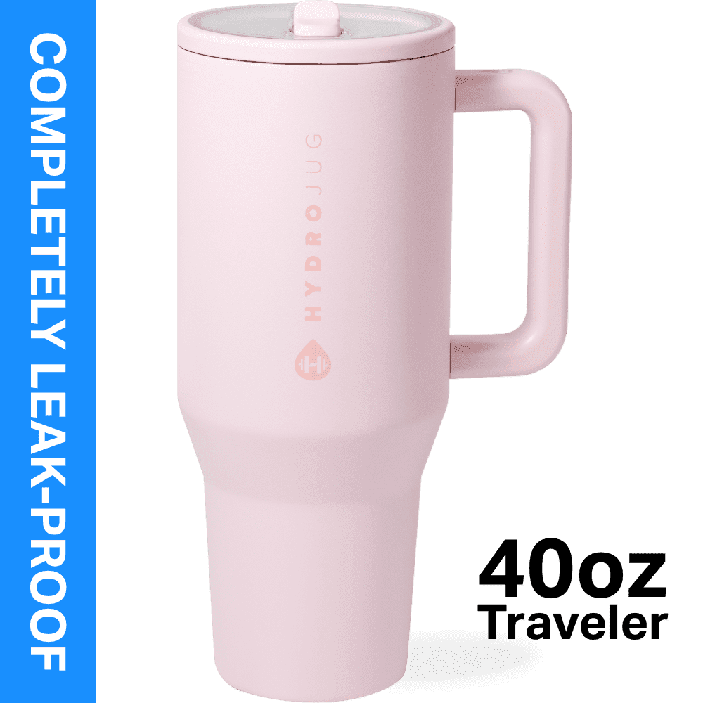 Lunabuddy™ Traveler 40 oz Water Bottle, Stainless Steel Insulated Tumbler with Flip Straw and Handle - Pink Sand