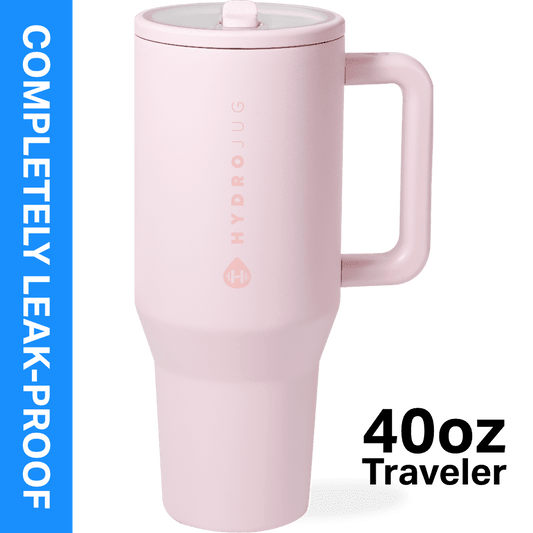 Lunabuddy™ Traveler 40 oz Water Bottle, Stainless Steel Insulated Tumbler with Flip Straw and Handle - Pink Sand