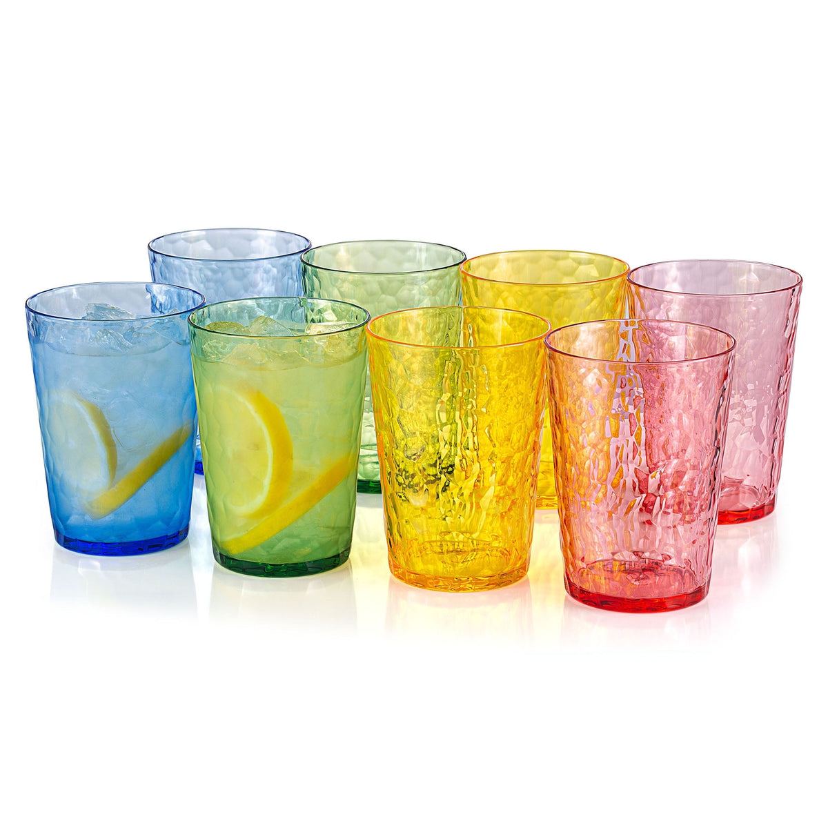 Lunabuddy™ KX-WARE Hammered 15 Ounce Plastic Drinking Tumbler Acrylic Glasses, Set of 8 Multicolor
