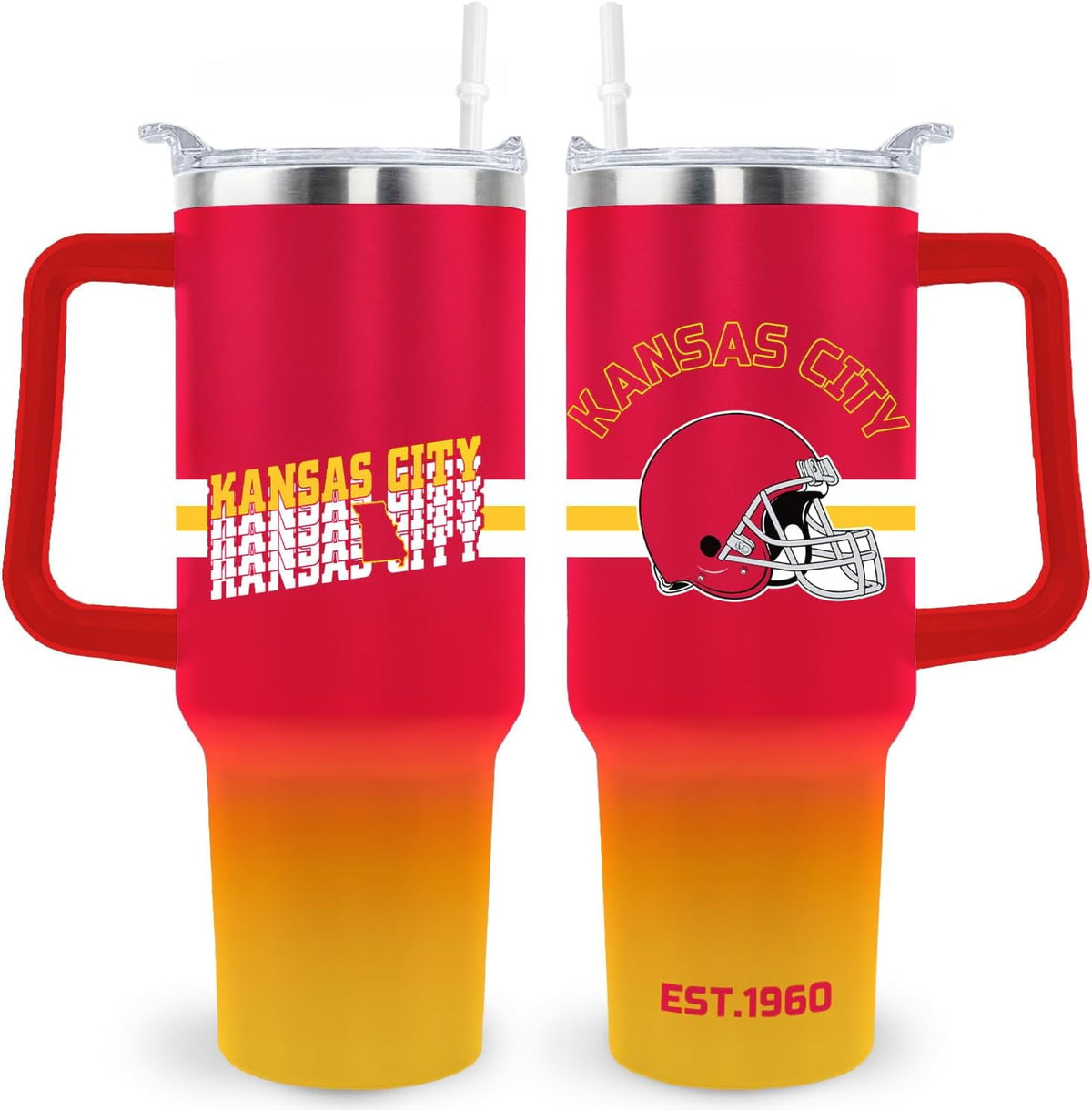 Lunabuddy™ Kansas City Tumbler Cup - Kansas City Gifts for Men - 40 OZ Insulated Stainless Steel Coffee Travel Mug with Lid and Straw