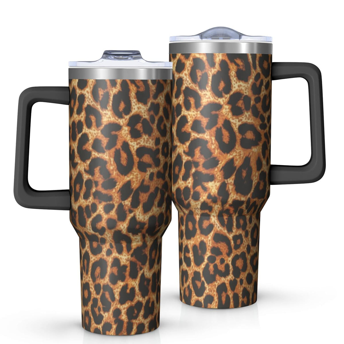 Lunabuddy™ Leopard Print 40oz Tumbler with Handle and Straw, Large Capacity Travel Cup for Hot & Cold Drinks, Double Walled Vacuum Insulated Cup,Birthday Gifts for Women Girls