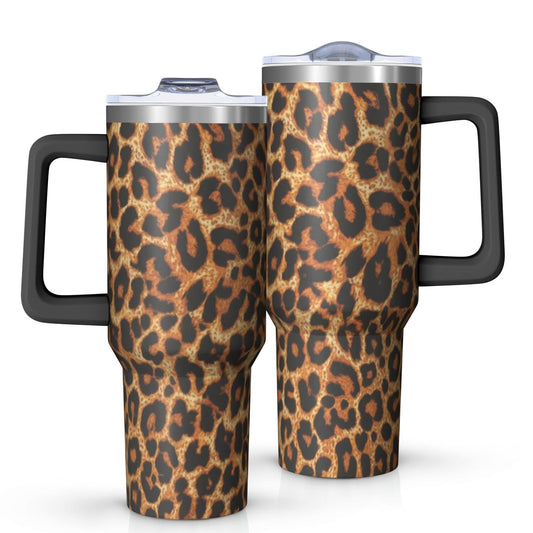 Lunabuddy™ Leopard Print 40oz Tumbler with Handle and Straw, Large Capacity Travel Cup for Hot & Cold Drinks, Double Walled Vacuum Insulated Cup,Birthday Gifts for Women Girls