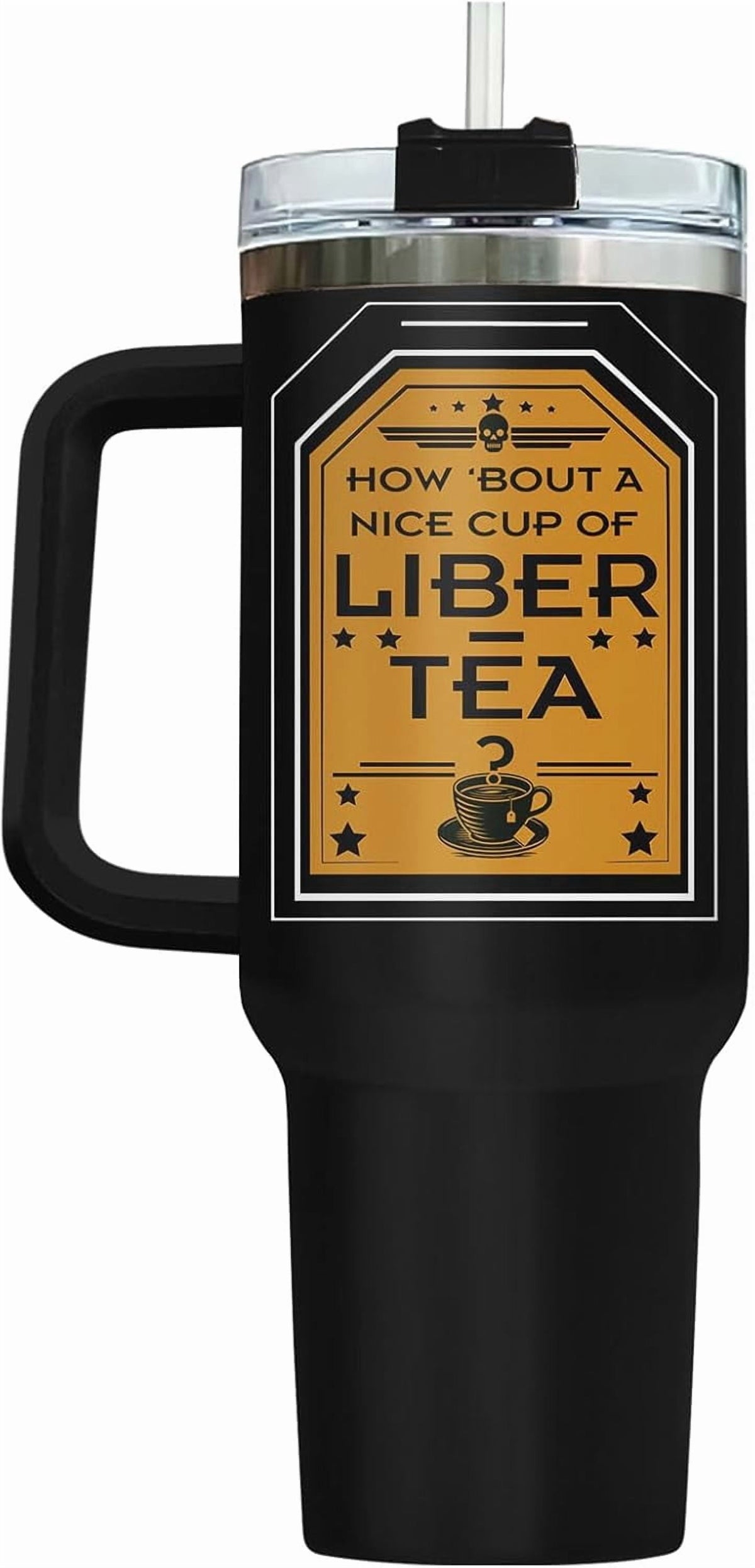 Lunabuddy™ Liber Tea Tumbler 40oz with Handle and Straw, Patriotic Tea Vacuum Insulated Travel Gaming Cup, Gamer Gifts for Father''s Day - Cool Birthday Present for Him, Men & Daddy