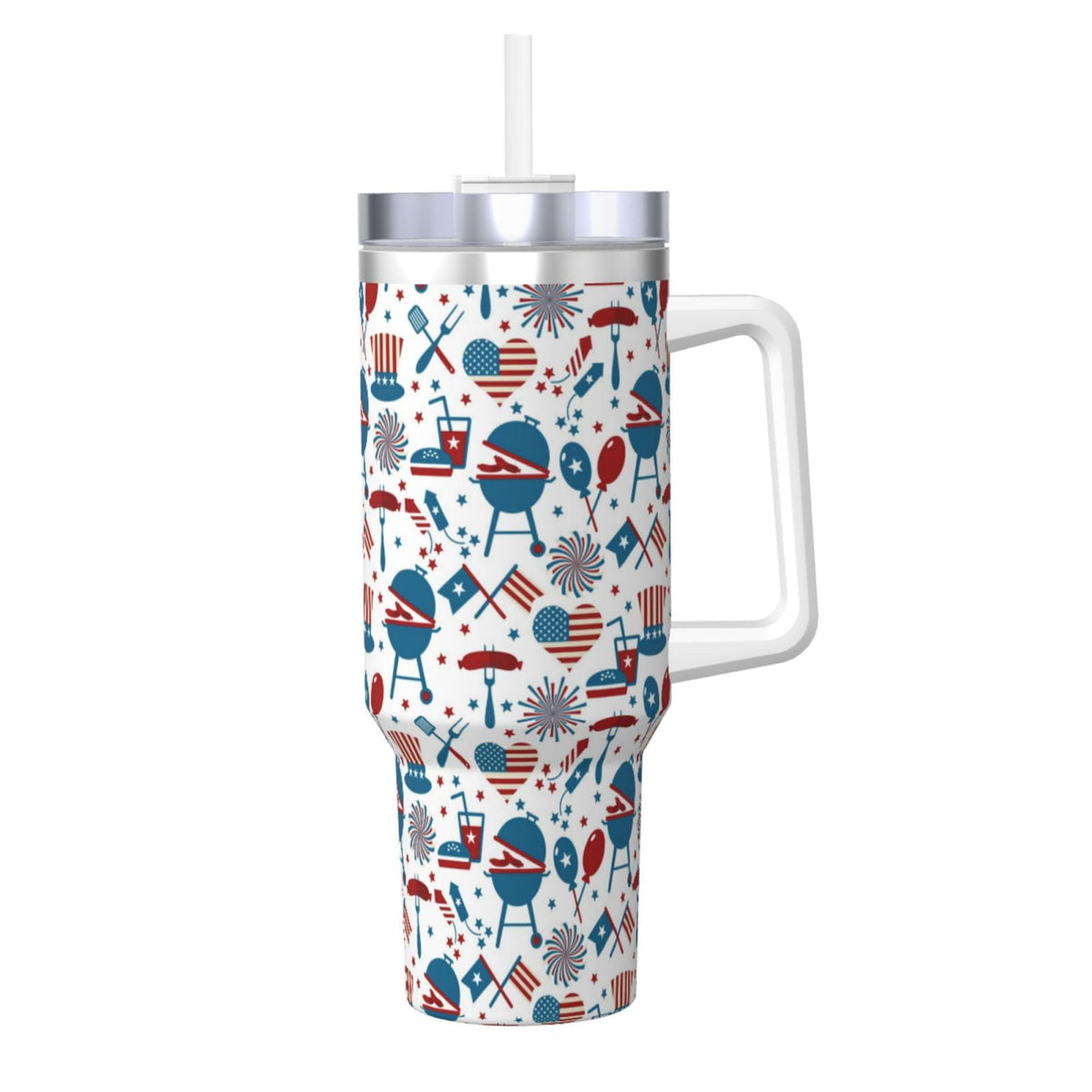Lunabuddy™ Logiee Fourth Of July Party Print 40OZ Ice Bully Cup with Handle and Straw, Double Wall Stainless Steel Tumbler,Travel Coffee Cup with Lid, Summer Insulation and Cooling Cup