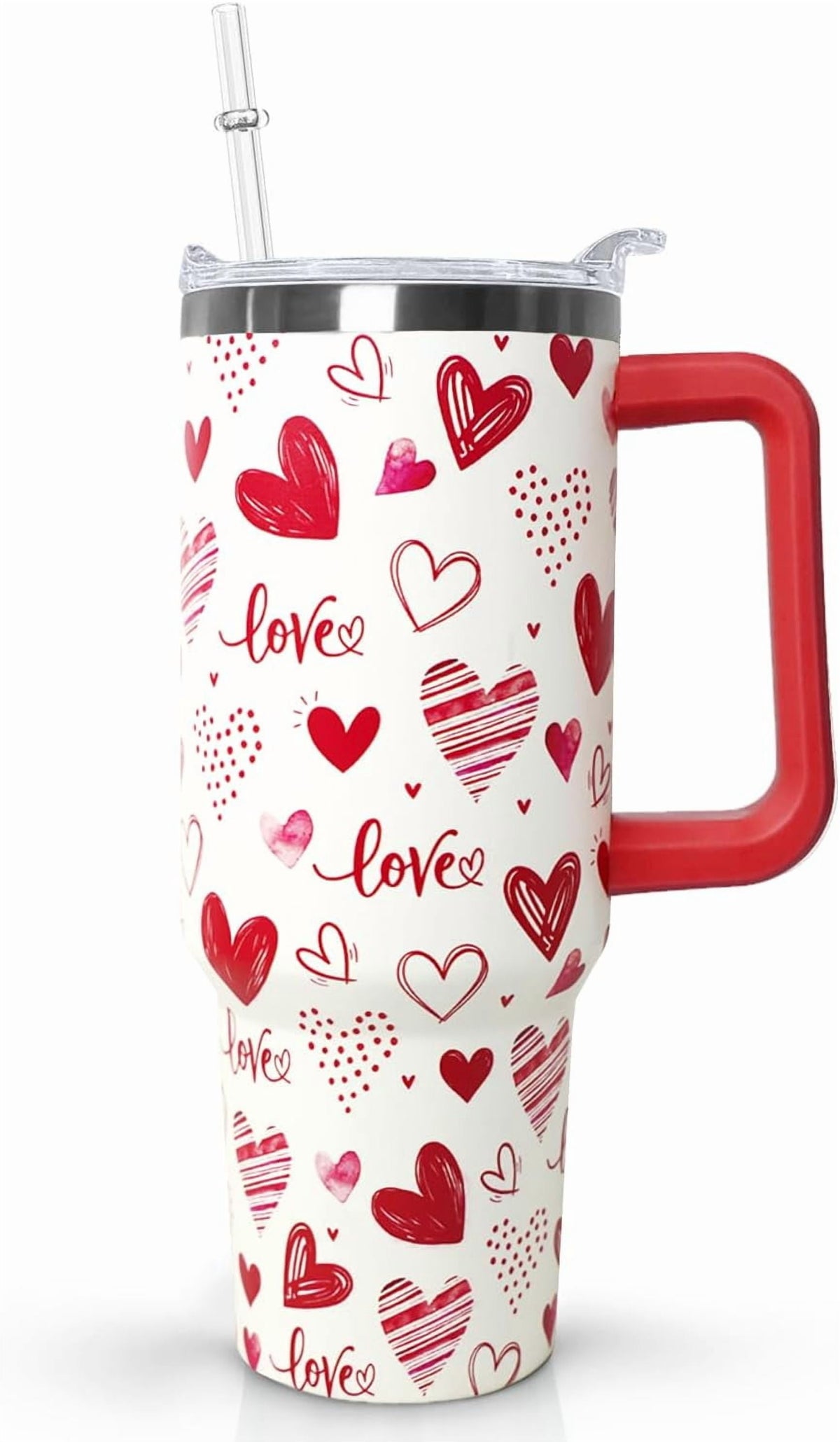 Lunabuddy™ Love Tumbler 40 Oz Valentine Heart Tumbler With Handle,Valentine''s Day Coffee Travel Mug Cup Water Bottle,Heart Decor,Valentine''s Gifts for Wife Girlfriend Bride