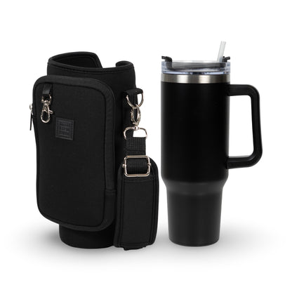 Lunabuddy™ Made Easy Kit Tumbler & Neorpene Pocket Carrier for Water, Iced Tea or Coffee - Stainless Steel Vacuum Insulated Car Cup with Lid, Straw, and Carabiner for Hanging Accessories
