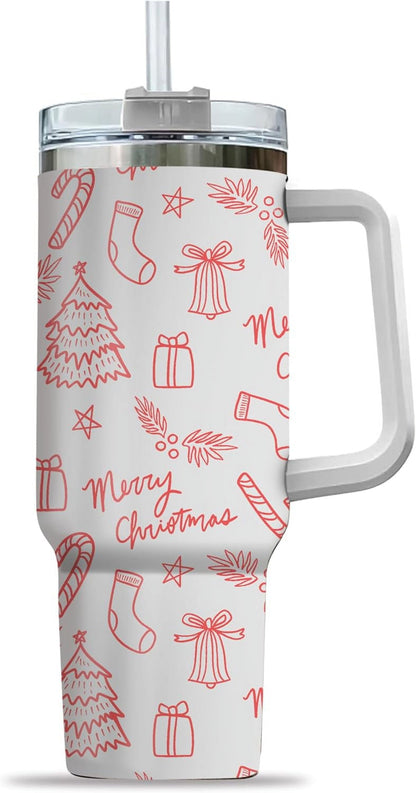 Lunabuddy™ Pink Christmas Tree Cakes Stainless Steel Tumbler 40Oz With Handle Insulated
