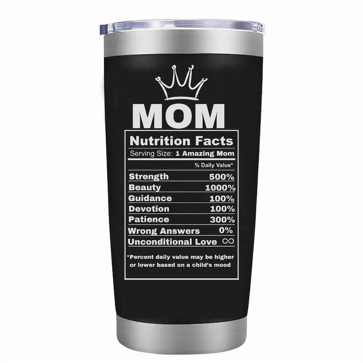Lunabuddy™ Mom Life Tumbler Mom Nutrition Facts Cup Mom Gifts for Mother from Daughters Sons Birthday Gifts for Mom Travel Mug Funny Gifts for Women Mama Stainless Steel 20oz