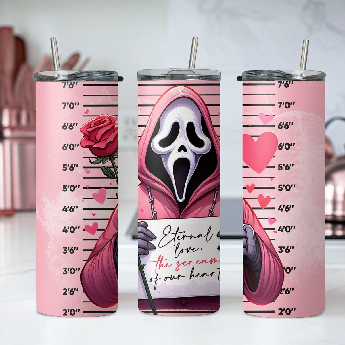 Lunabuddy™ [NO STRAW] Horror Valentine Tumbler, Pinky Horror Tumbler, Stainless Steel Skinny Tumbler Cup with Straw & Lid, 20oz Valentine Day Sublimated Tumbler