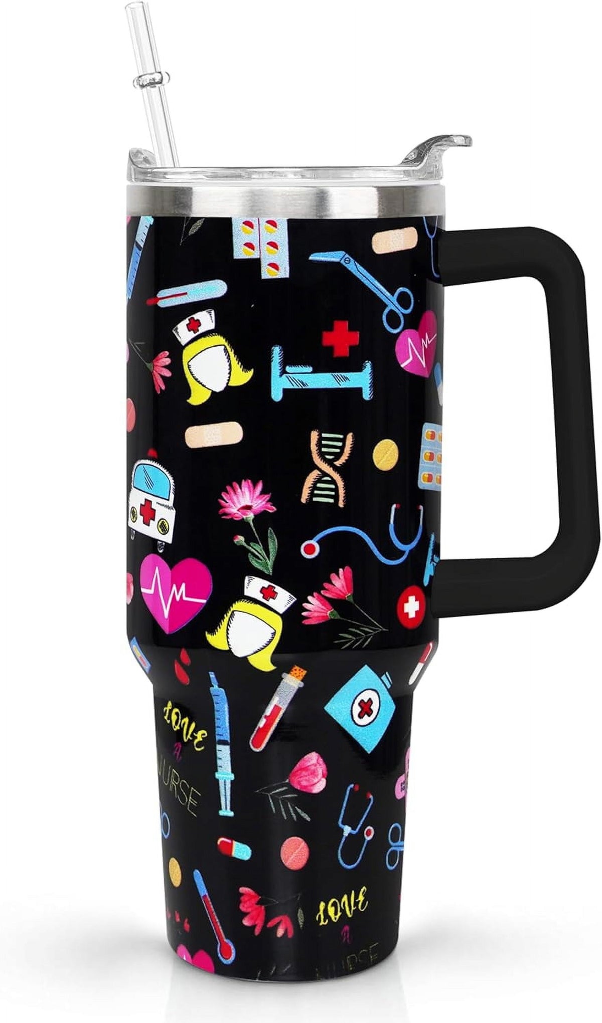 Lunabuddy™ 40oz Goth Gothic Tumbler with Handle and Straw, Stainless Steel Vacuum