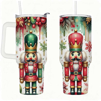 Lunabuddy™ Nutcracker Christmas Insulated Tumbler with Lid and Straw, Holiday King Soldier Design Stainless Steel Travel Cup