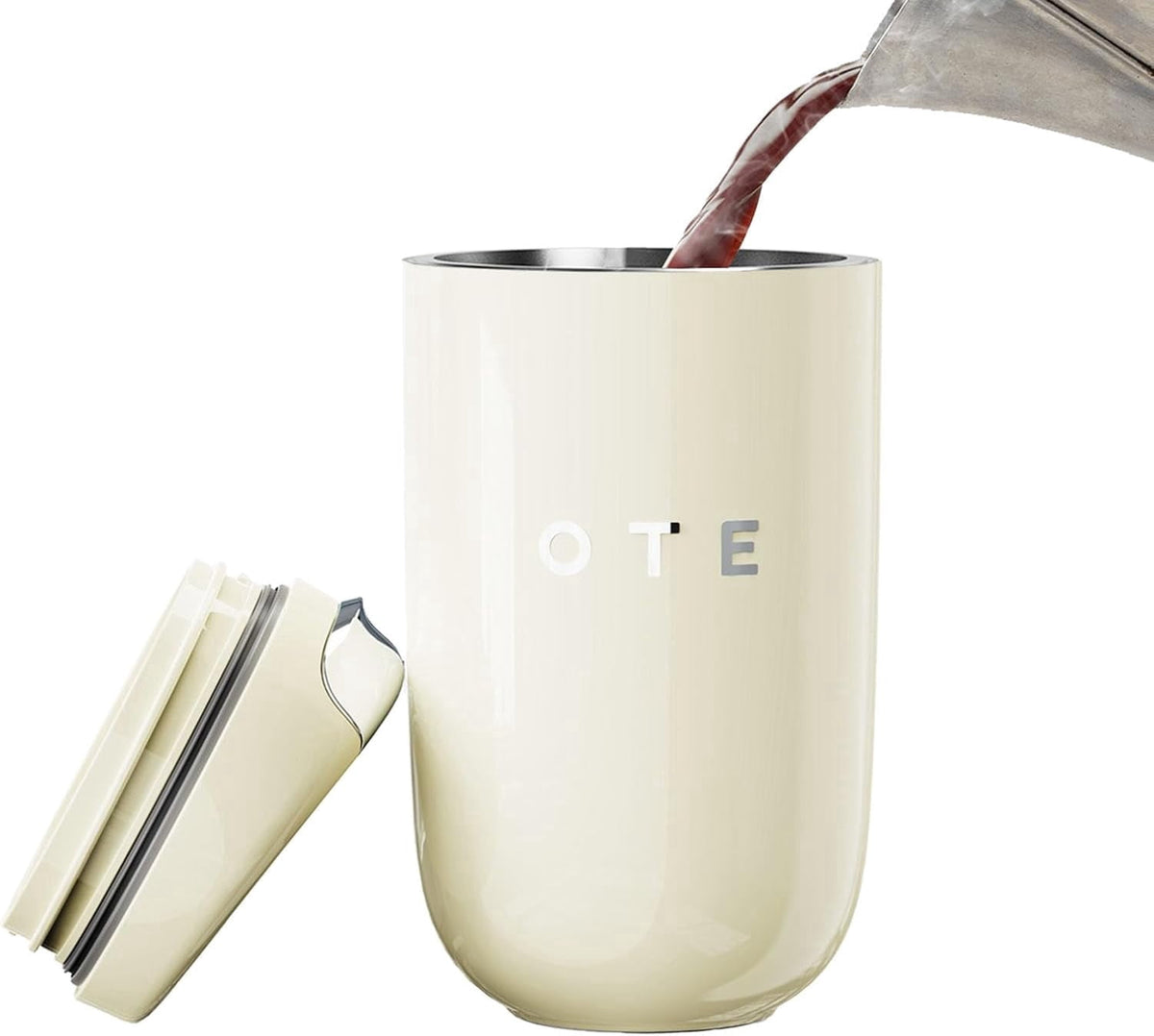 Lunabuddy™ OTE Coffee Cup Travel Mug 12 OZ Leakproof, Keep Ice & Hot Personal Coffee Cup, 350 ML Vacuum Insulated Tumbler, BPA-Free Stainless Steel, Reusable Coffee Cups, Beige